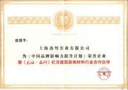 《中国品牌影响力提升计划》荣誉企业 - 2015